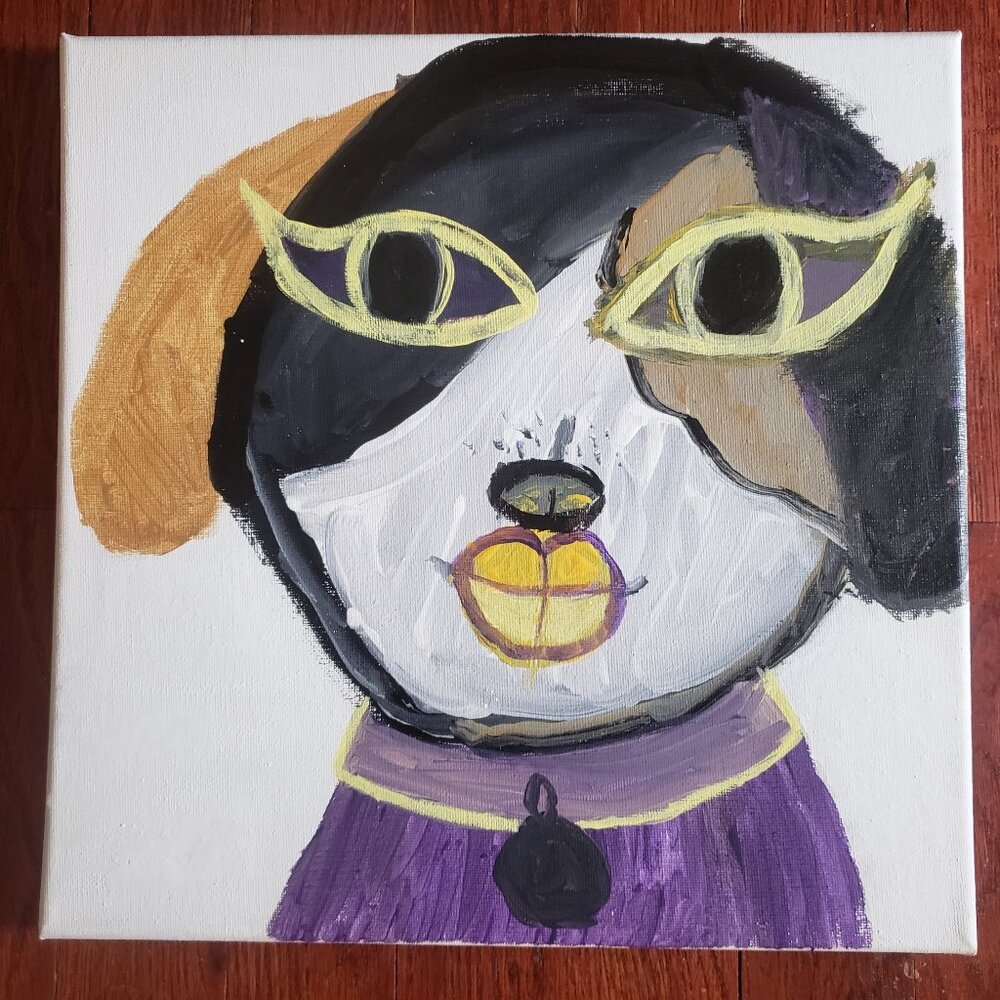 Original Dog Painting on 12" Square Canvas (Special Needs Artist)